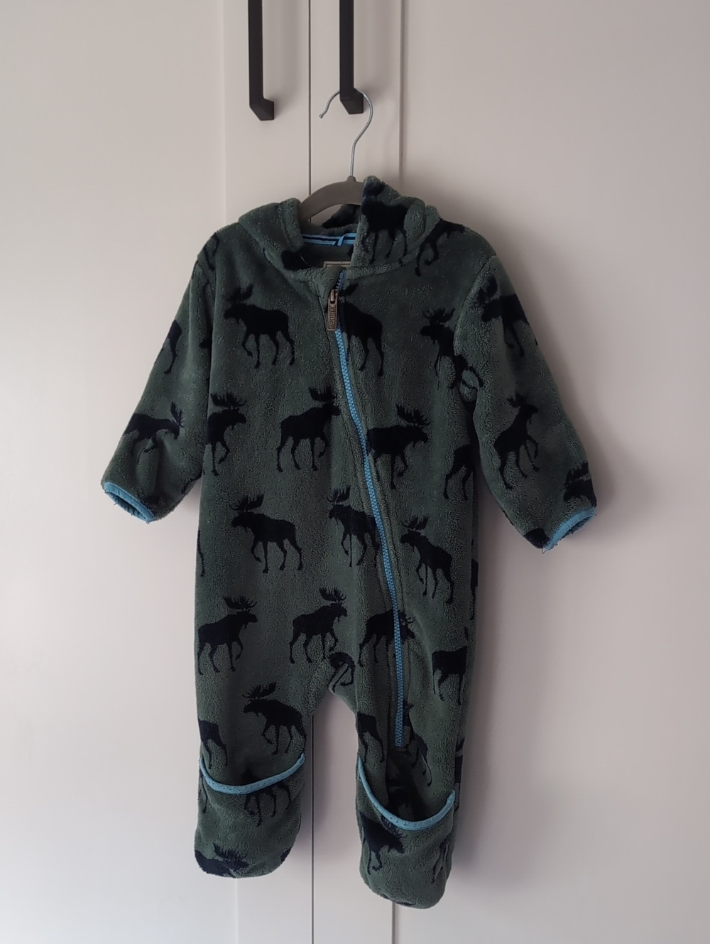 Harley Fleece Moose-Print Hooded One-Piece in Green